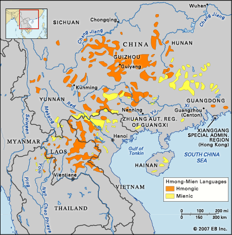 Phân bố nhóm ngôn ngữ Miêu-Hmong