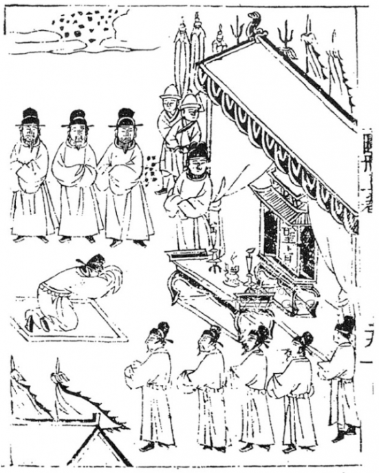 Mạc Đăng Dung (莫登庸, 1483 – 1541) lạy thánh chỉ của hoàng đế Minh Thế Tông (明世宗, 1507 – 1567). Tranh in trong cuốn An Nam lai uy đồ sách.