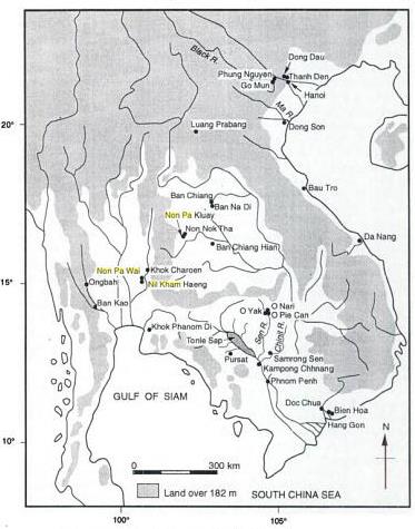 Some Bronze Age sites, Far East. (After Fig. 2.2 in Higham, Charles, 1996, The bronze age of Southeast Asia, Cambridge Univ. Press